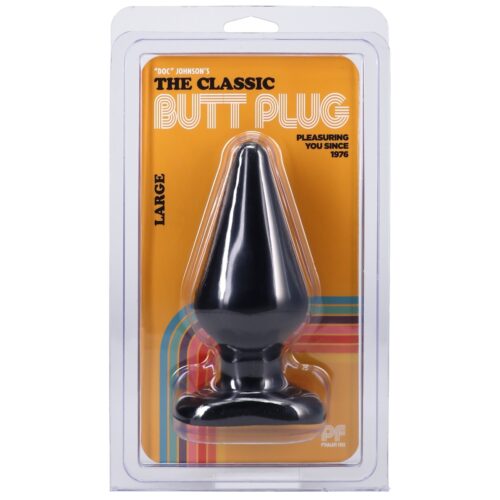 Large black butt plug in retro packaging