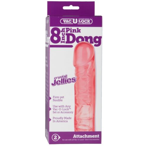 Doc Johnson Vac U Lock Crystal Jellie Dong Dildo - Pink, 8in
