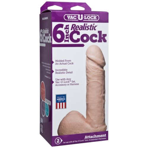 Doc Johnson Vac U Lock Realistic Cock - White, 6inch