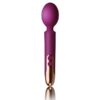 Rocks Off Oriel Rechargeable Wand Vibrator in fuchsia with rounded tip and gold accent buttons, available at The Loving Co...