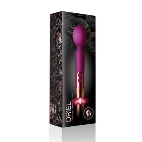 Rocks Off Oriel Rechargeable Wand Vibrator in fuchsia, in elegant packaging