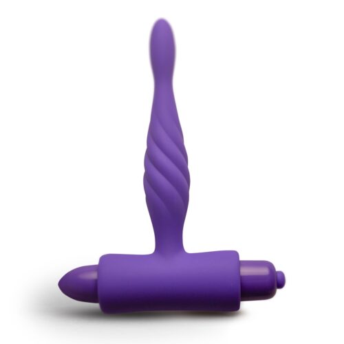 Purple vibrator and butt plug set with a twisted design