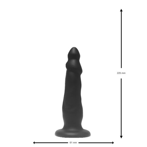 Black silicone dildo, 225 mm tall and 61 mm wide
