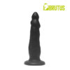 A black silicone adult toy, featuring a smooth surface and tapered tip
