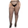 Black fishnet stockings with thong, model wearing them