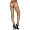 Model wearing black fishnet tights with an open back