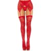 Red lace thigh-high stockings and garter belt set