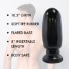 A black body-safe product with 10.5" girth and 8" insertable length