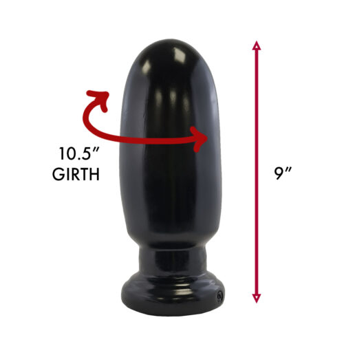 A black cylindrical item measuring 9 inches tall and 10.5 inches in girth