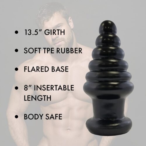 Black TPE rubber toy with 13.5" girth and 8" insertable length