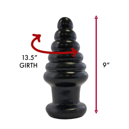 Black ribbed toy measuring 9 inches tall and 13.5 inches girth