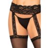 Close-up of black lace lingerie with garter straps