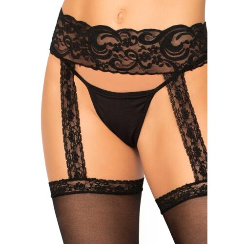 Close-up of black lace lingerie with garter straps