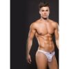 Muscular man in a white striped thong