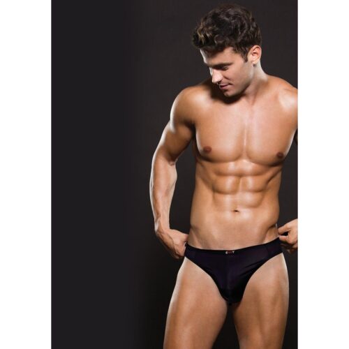 Muscular man in black underwear, showcasing his physique