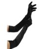 Black satin gloves being worn