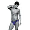 Muscular man in a blue and black jockstrap
