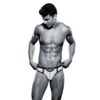A muscular man in a white jockstrap
