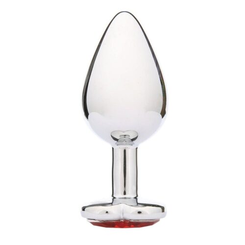 Metallic anal plug with a pointed tip and red base