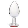 Glass anal plug with a clear body and red base