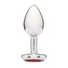 Clear glass anal plug with red gemstone base