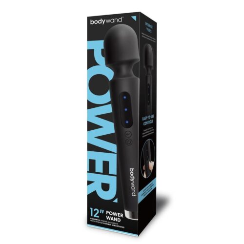 Bodywand Power Wand Vibrator - Black, shown in its packaging with easy-to-use controls