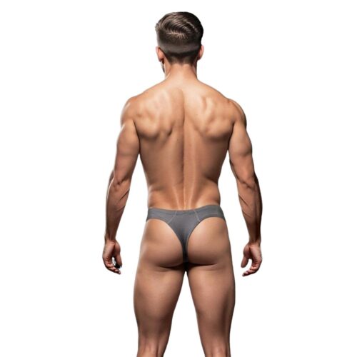 Muscular man from the back wearing a gray thong