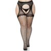 Black fishnet stockings with a cut-out design