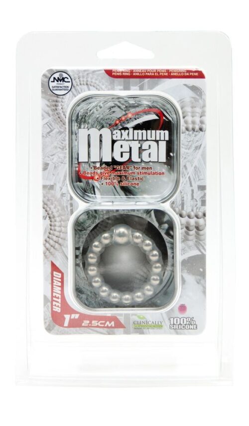 2R3261Jpg Nanma Maximum Metal 100% Silicone Beaded Cock Ring - Silver, One Size