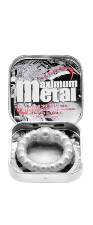 2R3261_1JPG Nanma Maximum Metal 100% Silicone Beaded Cock Ring – Silver, One Size