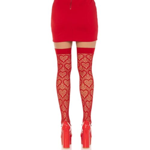 Red thigh-high stockings with heart patterns