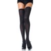 Model's legs in black thigh-high stockings and heels
