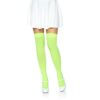 Neon green thigh-high stockings, worn with a white skirt and white heels