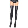 Black thigh-high stockings, worn with high-heeled shoes