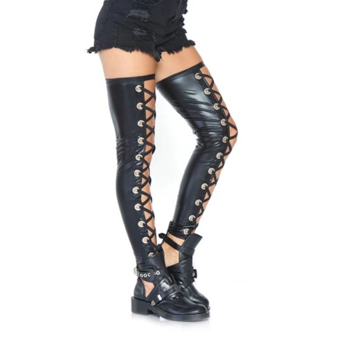 Black thigh-high boots with lacing