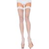 White fishnet stockings with lace tops and nude high heels
