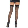 Black fishnet stockings with bows, high heels, and a mini skirt