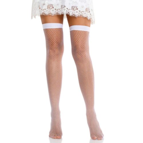 White fishnet stockings with a garter