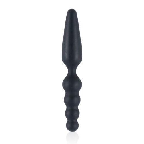Discover new sensations with this elegantly designed black pleasure toy. A black tapered pleasure toy with a textured body