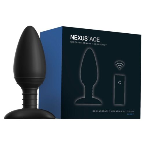 Nexus Ace Vibrating Butt Plug and packaging on display