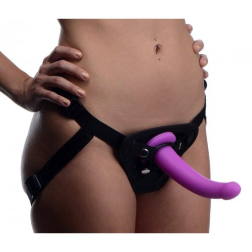 Af216-1_1Jpg Strap U Navigator Silicone G-Spot Dildo With Harness - Purple, 6Inch