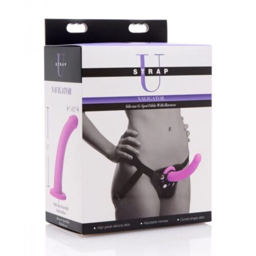 Af216-8_1Jpg Strap U Navigator Silicone G-Spot Dildo With Harness - Purple, 6Inch