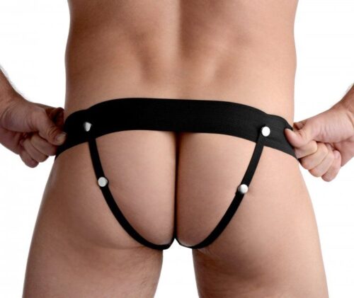 Master Series Pumper Inflatable Hollow Strap-On - Black, 7inch