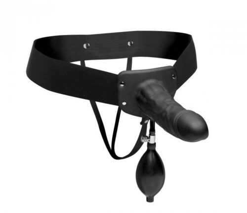 Master Series Pumper Inflatable Hollow Strap-On - Black, 7inch