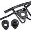 Black leather harness with adjustable straps and removable components