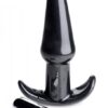 Sleek black smooth vibrating anal plug with a tapered tip and flared base
