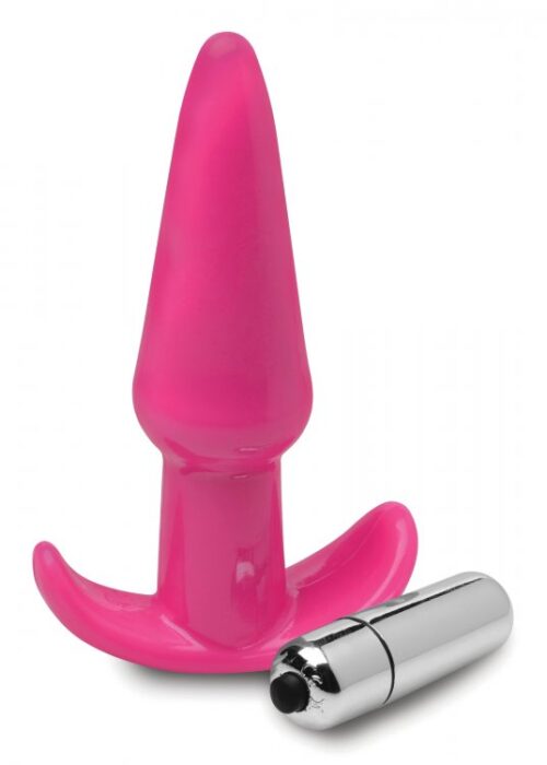 Vibrant pink vibrating anal plug with a tapered design