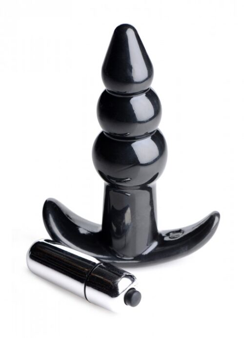 Experience heightened pleasure with the Frisky Bubbling Noir Ribbed Vibrating Anal Plug. Frisky Bubbling Noir Ribbed Vibrating Anal Plug - Black, with a sleek design and vibratin