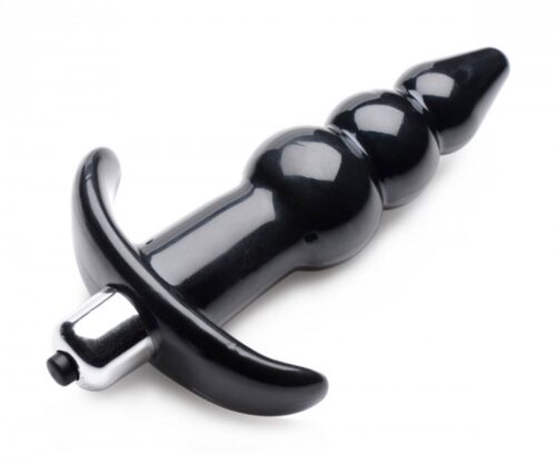 Experience new sensations with this ribbed vibrating anal plug designed for ultimate pleasure. Frisky Bubbling Noir Ribbed Vibrating Anal Plug in black