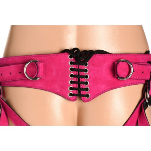 ah143-pink-9jpeg Strap U Bodice Deluxe Leather Corset Harness - Up to 45inch Waist